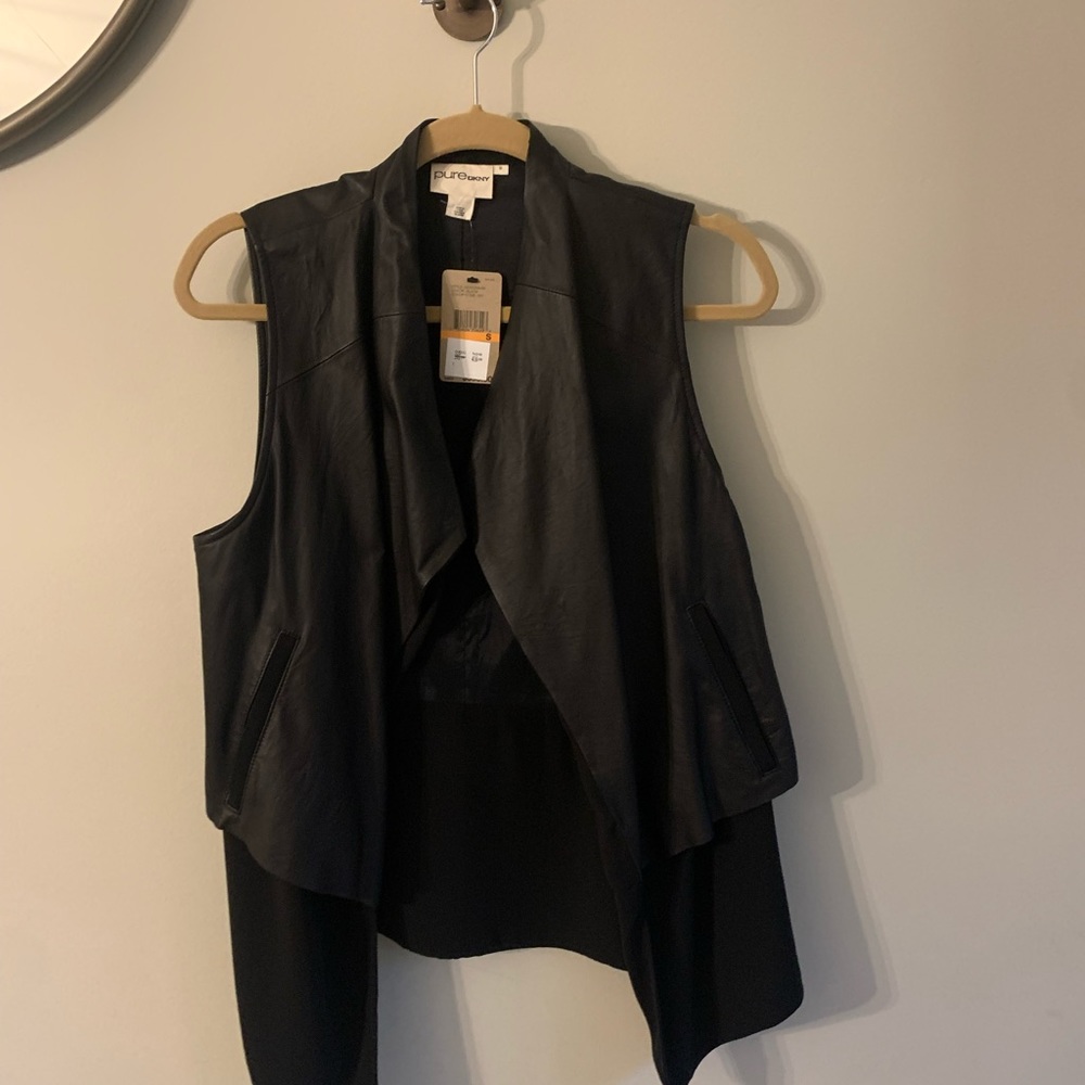 PureDKNY, NWT, Black Leather Vest , Size small